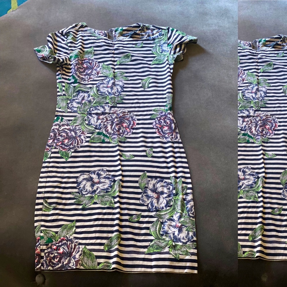 French Connection Strip Floral Body Con Dress